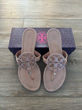 Tory Burch Blush Miller Leather Thong Sandals